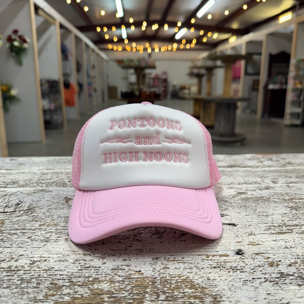 Pink and White Embroidered Cap